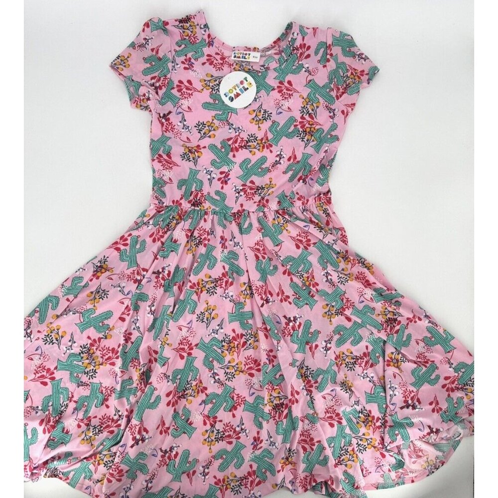 Dot Dot Smile Girl's Cap Sleeve Dress sz 8/10 Short Sleeve Pink Cactus Print NWT